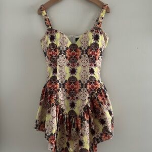 Vanessa Mooney Dupe Yellow Romantic Padded Mini Dress Sz XS